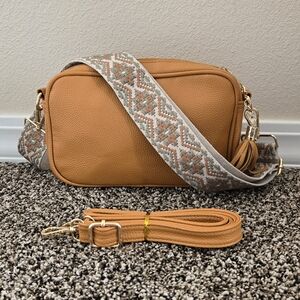 Butterscotch Camera Bag with Patterned Strap